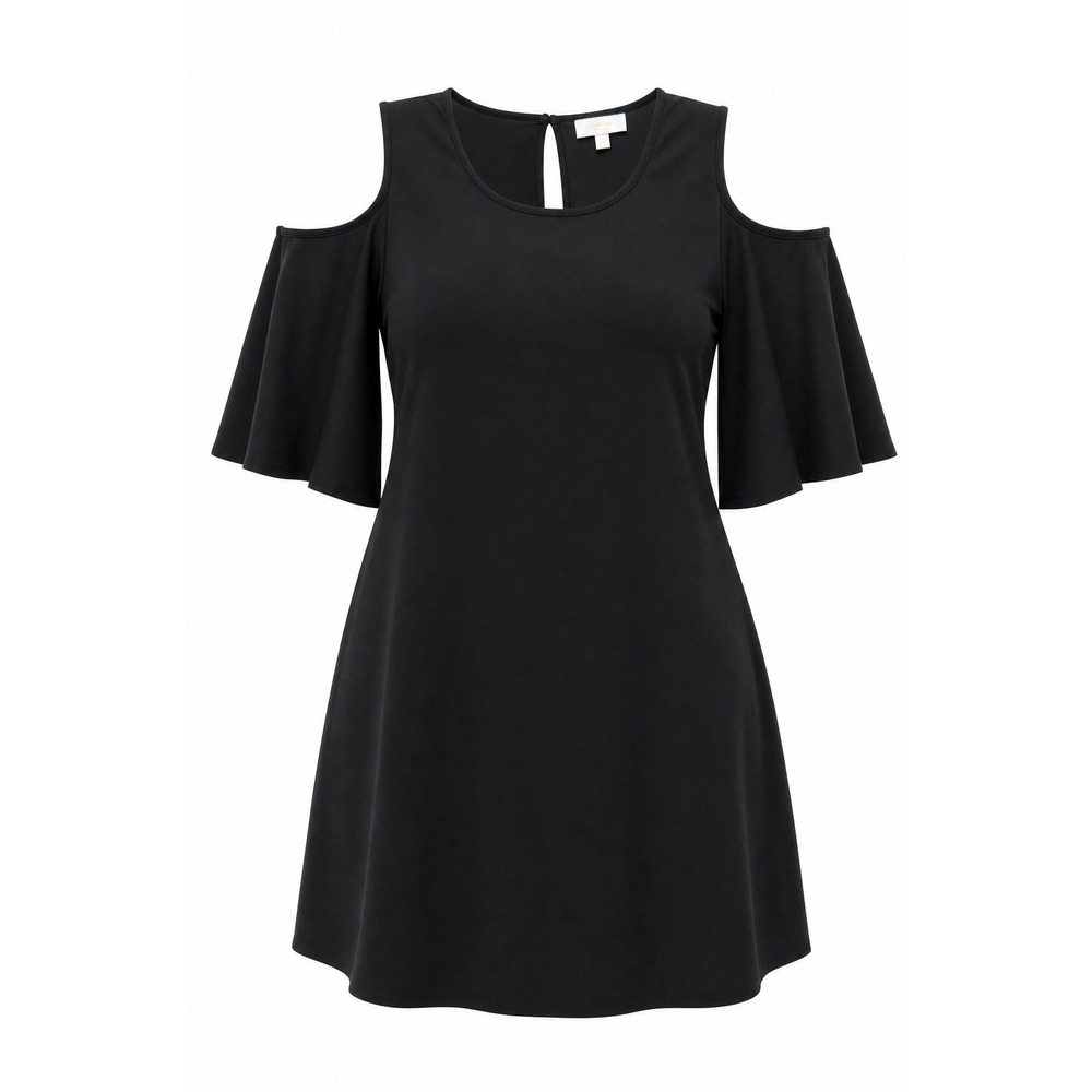 Laundry Shelli Segal‎ Black Cold Shoulder Flutter Sleeve Mini Dress XL N8M14322